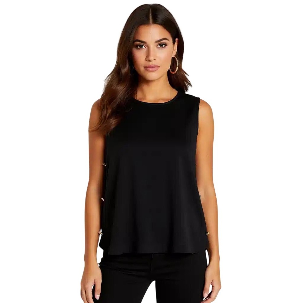 Anne Klein‎ Black Sleeveless Shell Top Gold Tone Button Detail XL NWT